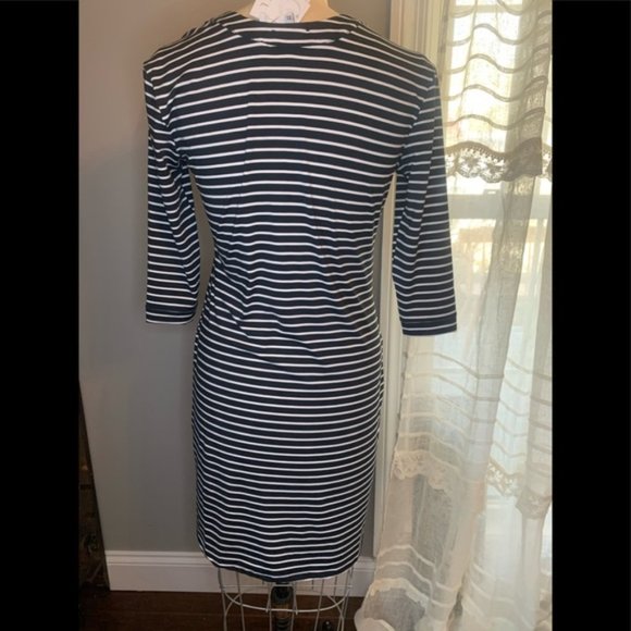 NWT MARY SQUARE Soft Knit Black White Striped Shift Dress Size XS - Picture 3 of 10